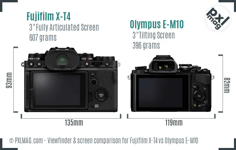 Fujifilm X-T4 vs Olympus E-M10 Screen and Viewfinder comparison