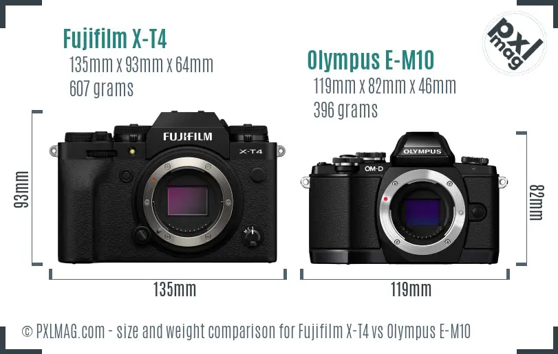 Fujifilm X-T4 vs Olympus E-M10 size comparison