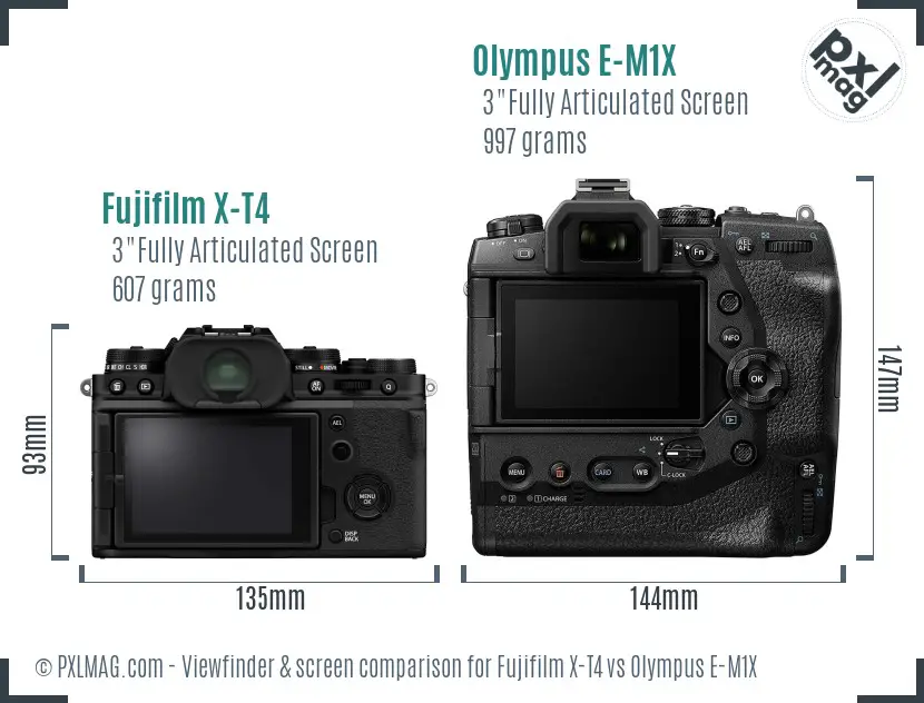 Fujifilm X-T4 vs Olympus E-M1X Screen and Viewfinder comparison