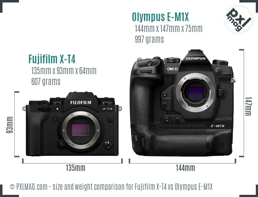 Fujifilm X-T4 vs Olympus E-M1X size comparison