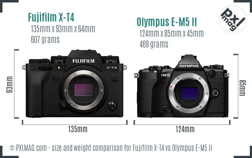 Fujifilm X-T4 vs Olympus E-M5 II size comparison