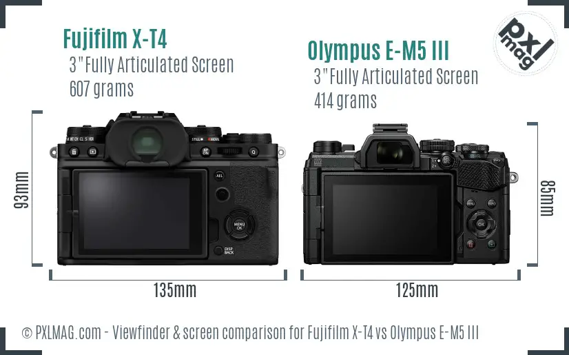 Fujifilm X-T4 vs Olympus E-M5 III Screen and Viewfinder comparison