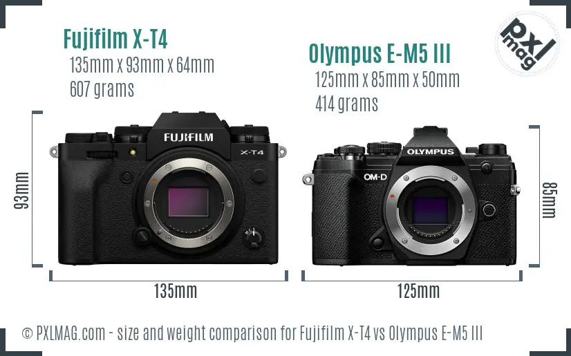 Fujifilm X-T4 vs Olympus E-M5 III size comparison