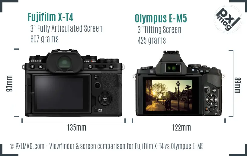 Fujifilm X-T4 vs Olympus E-M5 Screen and Viewfinder comparison