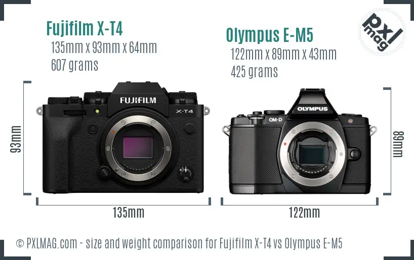 Fujifilm X-T4 vs Olympus E-M5 size comparison