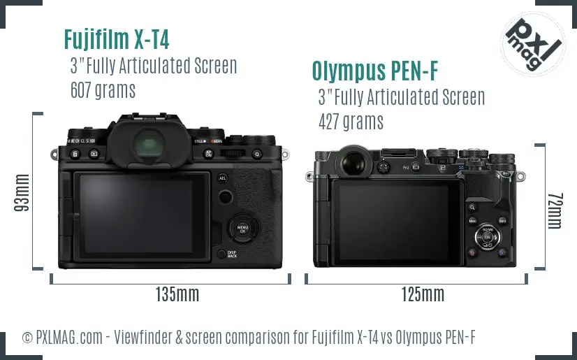 Fujifilm X-T4 vs Olympus PEN-F Screen and Viewfinder comparison