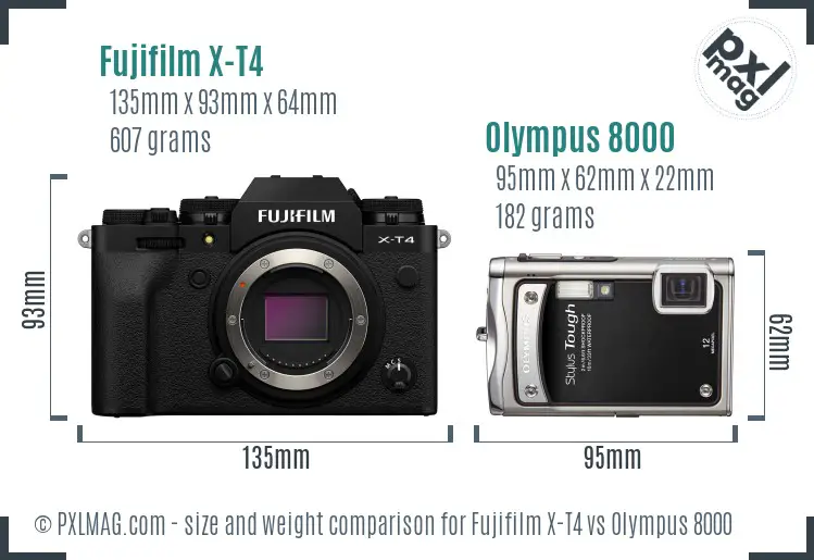 Fujifilm X-T4 vs Olympus 8000 size comparison