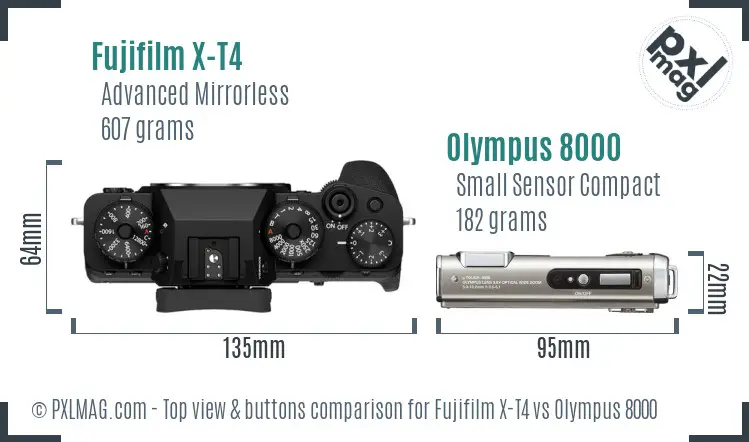 Fujifilm X-T4 vs Olympus 8000 top view buttons comparison