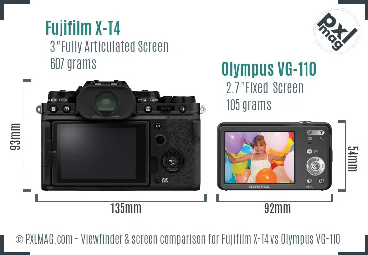 Fujifilm X-T4 vs Olympus VG-110 Screen and Viewfinder comparison