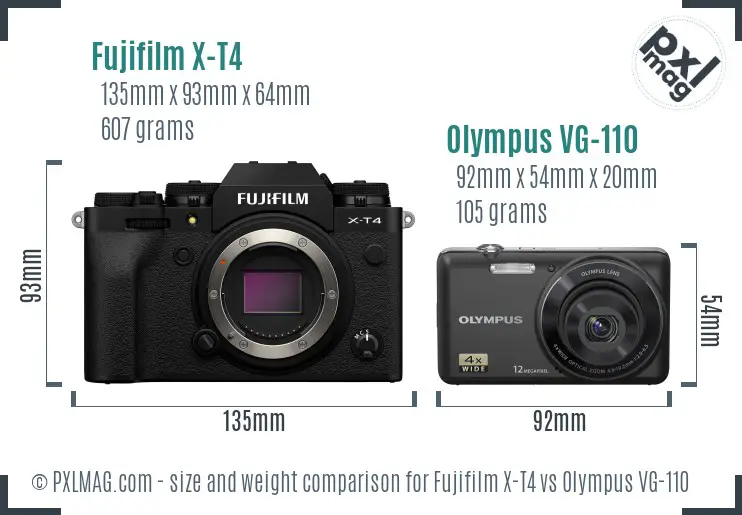 Fujifilm X-T4 vs Olympus VG-110 size comparison
