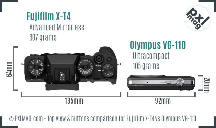 Fujifilm X-T4 vs Olympus VG-110 top view buttons comparison