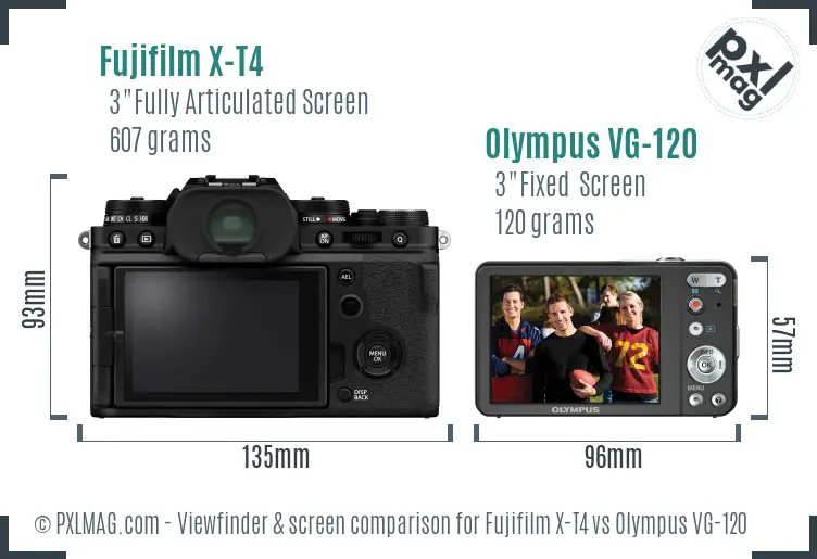 Fujifilm X-T4 vs Olympus VG-120 Screen and Viewfinder comparison