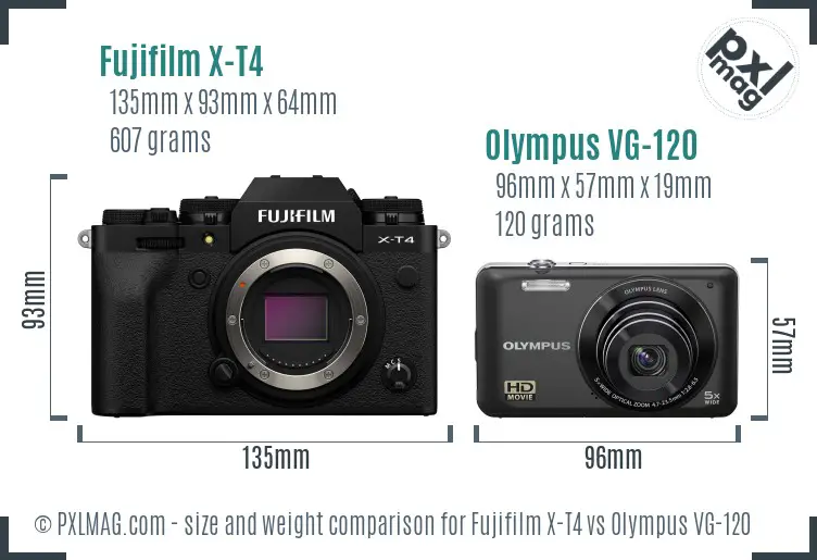 Fujifilm X-T4 vs Olympus VG-120 size comparison