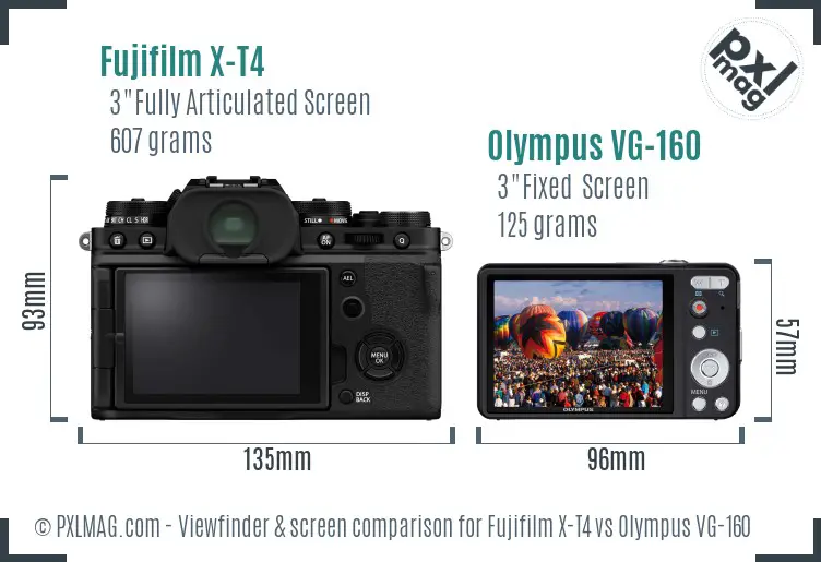 Fujifilm X-T4 vs Olympus VG-160 Screen and Viewfinder comparison