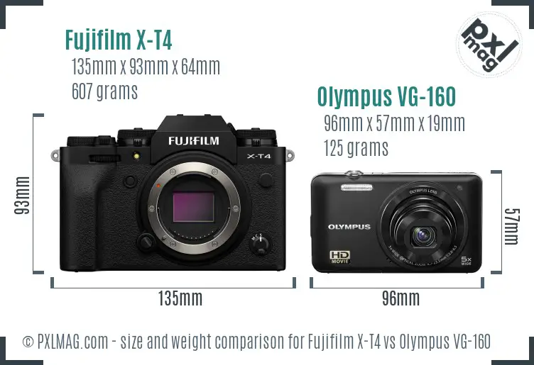 Fujifilm X-T4 vs Olympus VG-160 size comparison