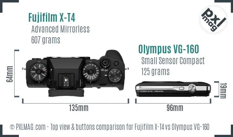 Fujifilm X-T4 vs Olympus VG-160 top view buttons comparison