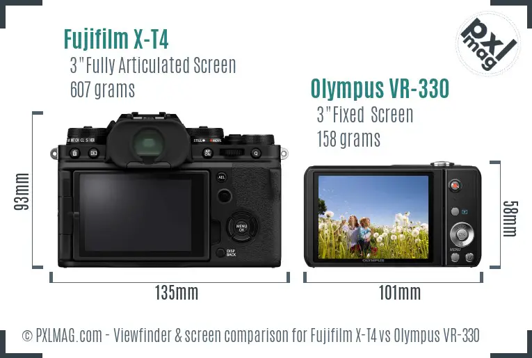 Fujifilm X-T4 vs Olympus VR-330 Screen and Viewfinder comparison