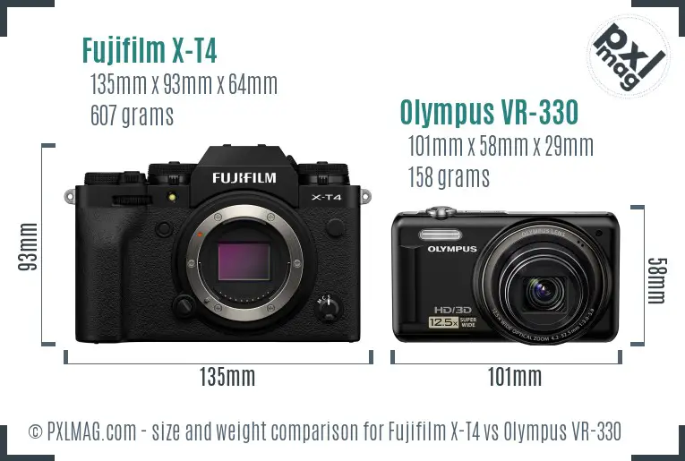 Fujifilm X-T4 vs Olympus VR-330 size comparison