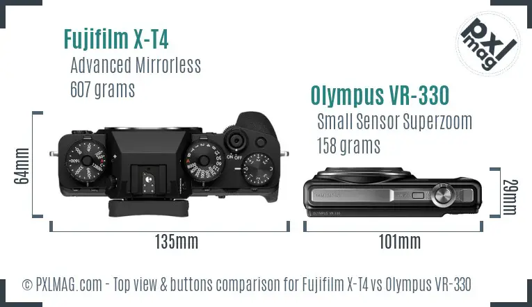 Fujifilm X-T4 vs Olympus VR-330 top view buttons comparison