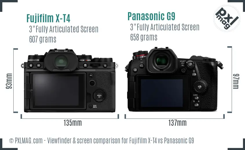 Fujifilm X-T4 vs Panasonic G9 Screen and Viewfinder comparison