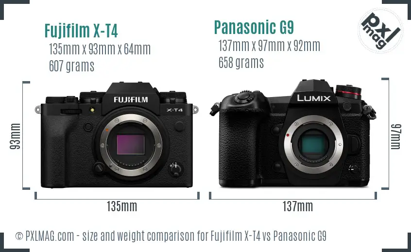 Fujifilm X-T4 vs Panasonic G9 size comparison