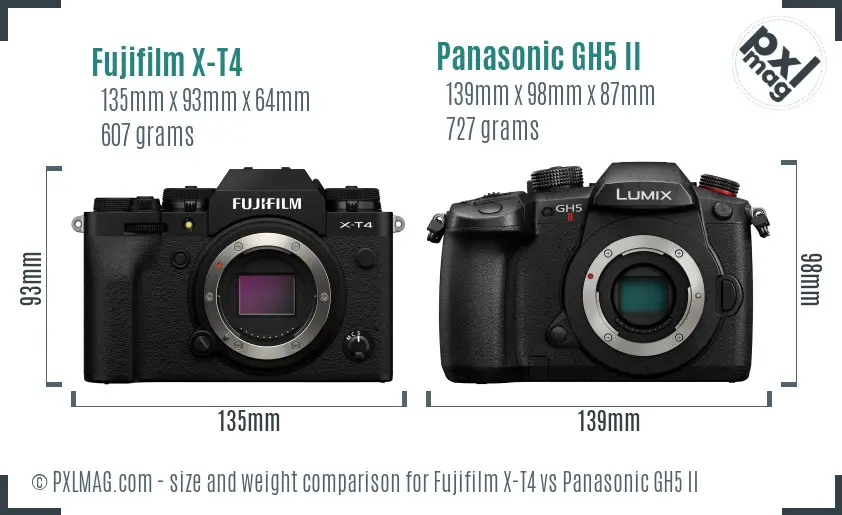 Fujifilm X-T4 vs Panasonic GH5 II size comparison