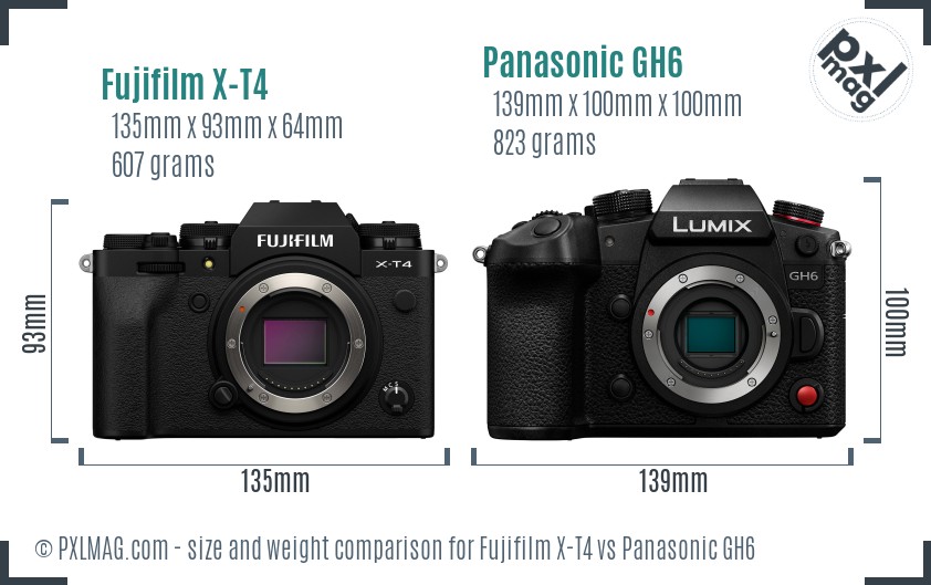 Fujifilm X-T4 vs Panasonic GH6 size comparison