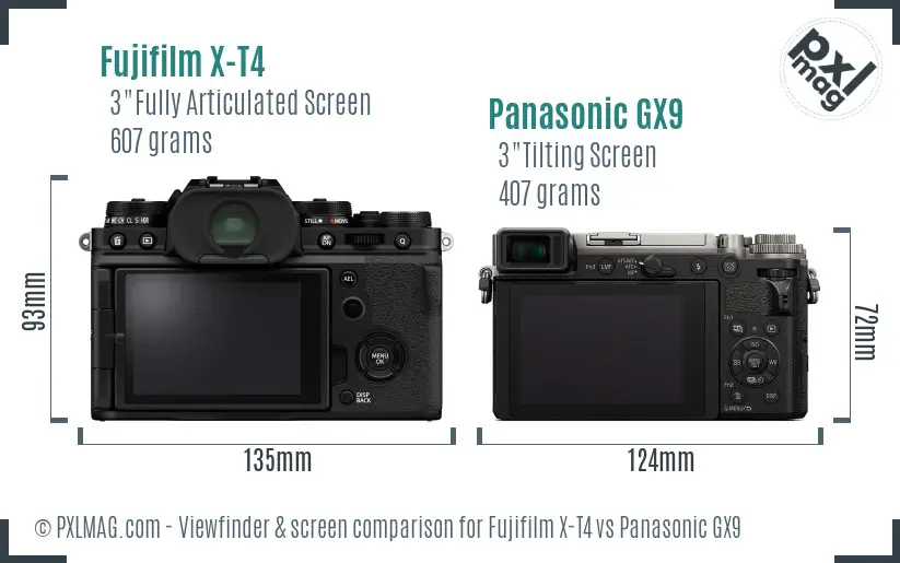 Fujifilm X-T4 vs Panasonic GX9 Screen and Viewfinder comparison
