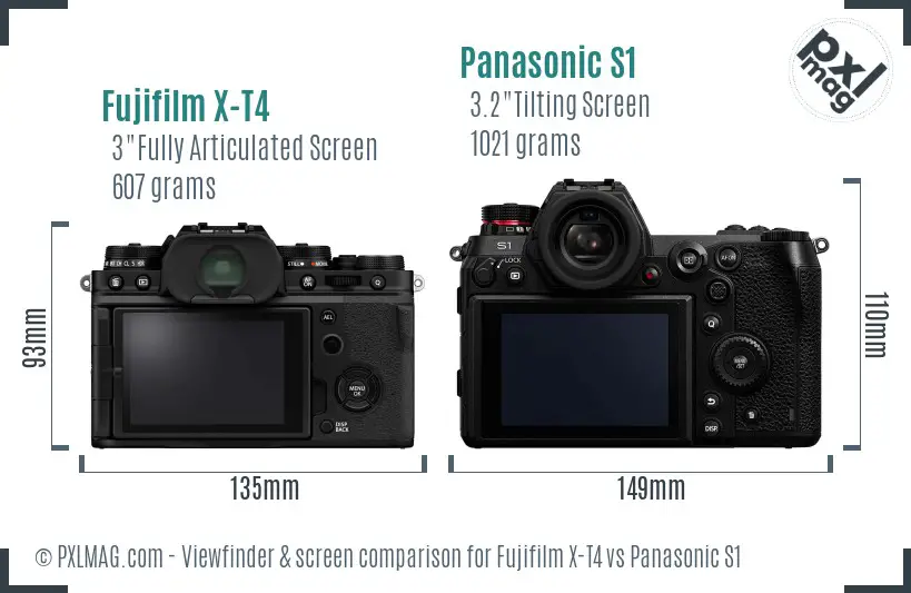 Fujifilm X-T4 vs Panasonic S1 Screen and Viewfinder comparison