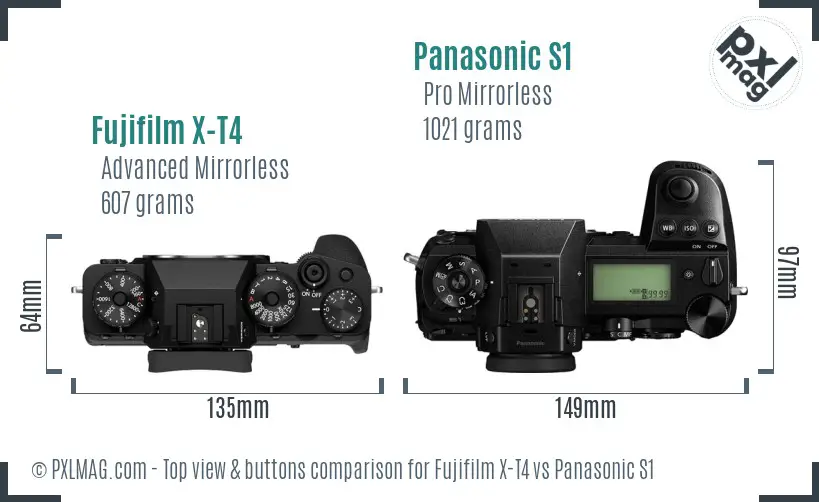 Fujifilm X-T4 vs Panasonic S1 top view buttons comparison