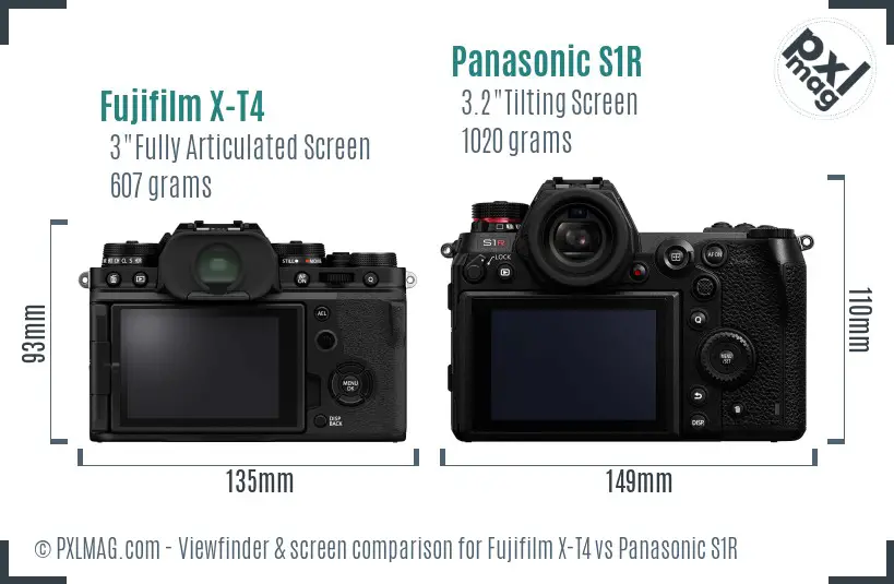 Fujifilm X-T4 vs Panasonic S1R Screen and Viewfinder comparison
