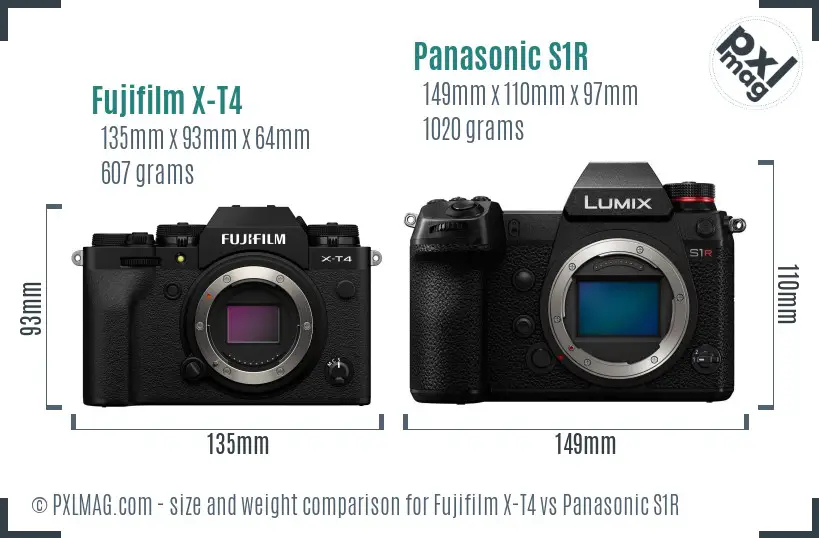 Fujifilm X-T4 vs Panasonic S1R size comparison