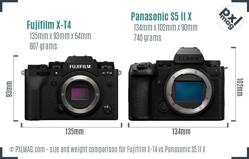 Fujifilm X-T4 vs Panasonic S5 II X size comparison