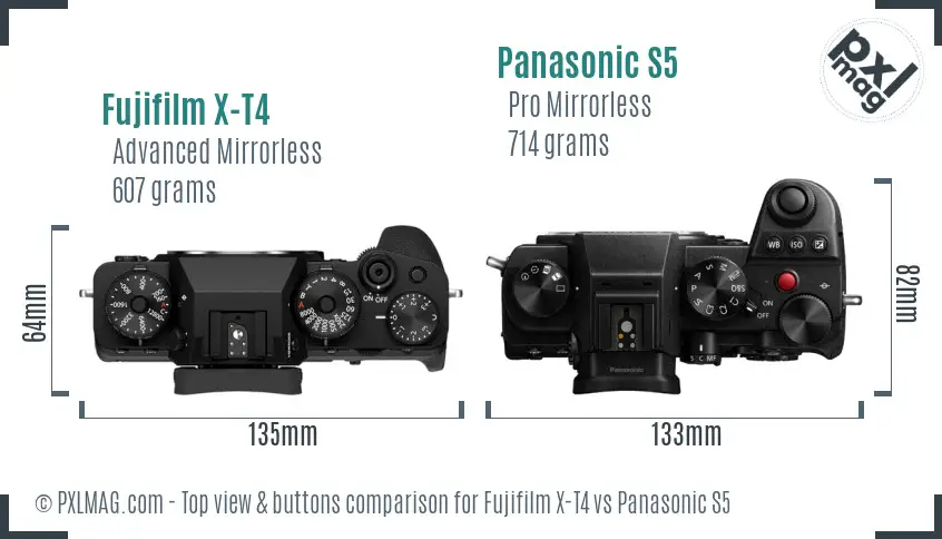 Fujifilm X-T4 vs Panasonic S5 top view buttons comparison