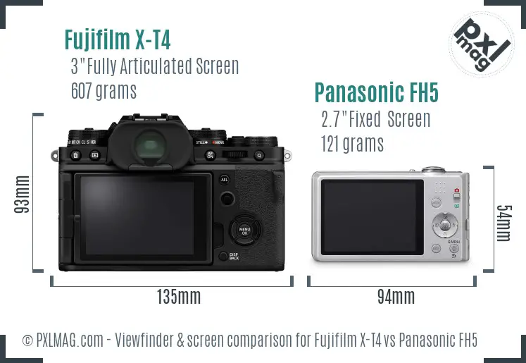 Fujifilm X-T4 vs Panasonic FH5 Screen and Viewfinder comparison
