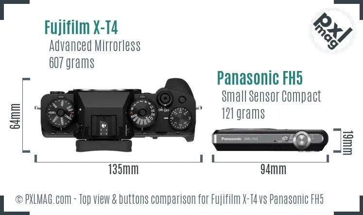 Fujifilm X-T4 vs Panasonic FH5 top view buttons comparison