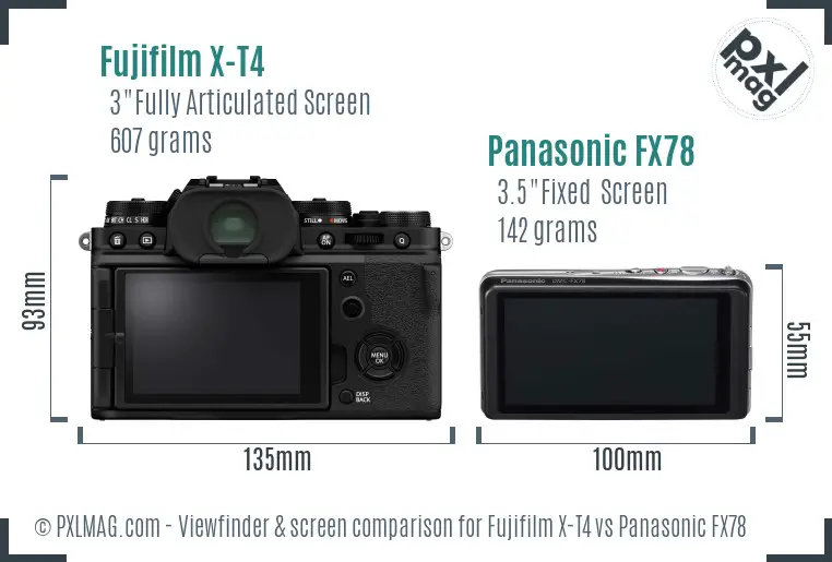 Fujifilm X-T4 vs Panasonic FX78 Screen and Viewfinder comparison
