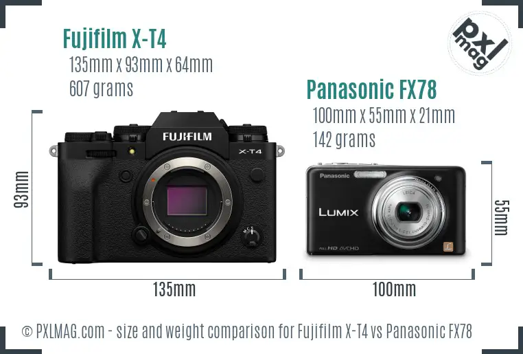 Fujifilm X-T4 vs Panasonic FX78 size comparison