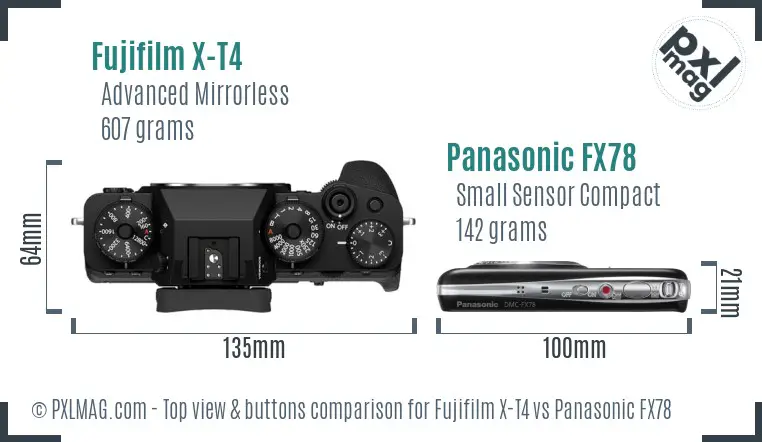 Fujifilm X-T4 vs Panasonic FX78 top view buttons comparison