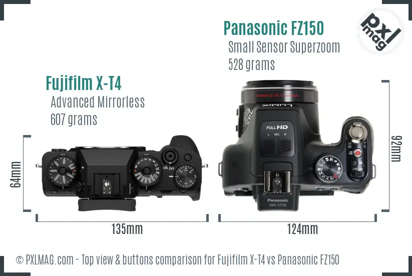 Fujifilm X-T4 vs Panasonic FZ150 top view buttons comparison