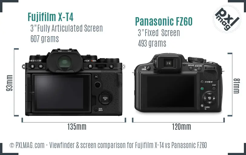 Fujifilm X-T4 vs Panasonic FZ60 Screen and Viewfinder comparison