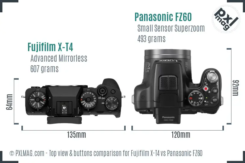 Fujifilm X-T4 vs Panasonic FZ60 top view buttons comparison