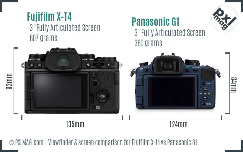 Fujifilm X-T4 vs Panasonic G1 Screen and Viewfinder comparison