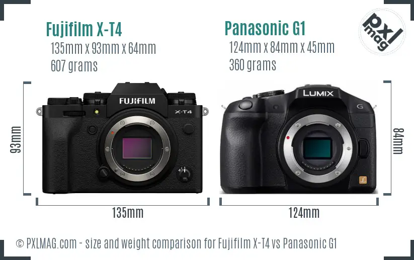 Fujifilm X-T4 vs Panasonic G1 size comparison