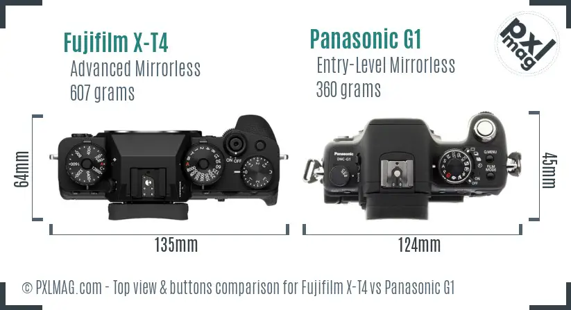 Fujifilm X-T4 vs Panasonic G1 top view buttons comparison