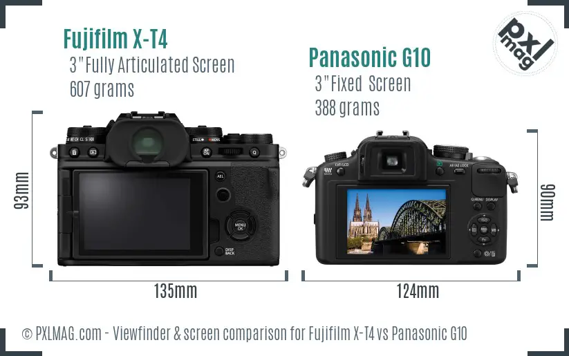 Fujifilm X-T4 vs Panasonic G10 Screen and Viewfinder comparison