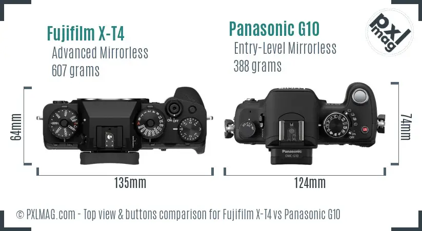 Fujifilm X-T4 vs Panasonic G10 top view buttons comparison