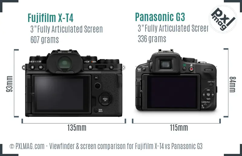 Fujifilm X-T4 vs Panasonic G3 Screen and Viewfinder comparison