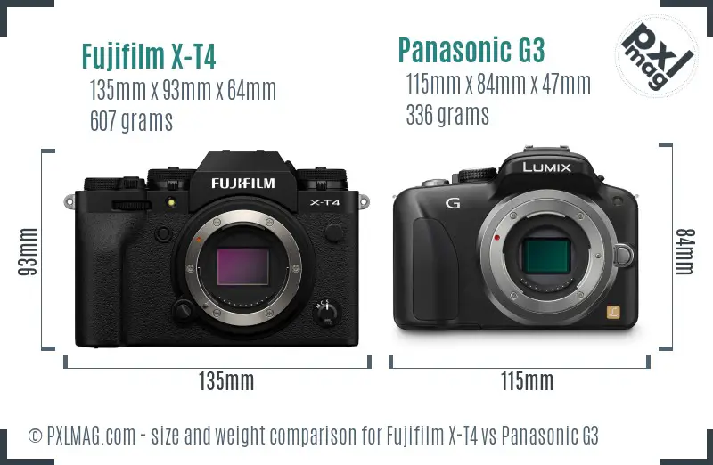 Fujifilm X-T4 vs Panasonic G3 size comparison