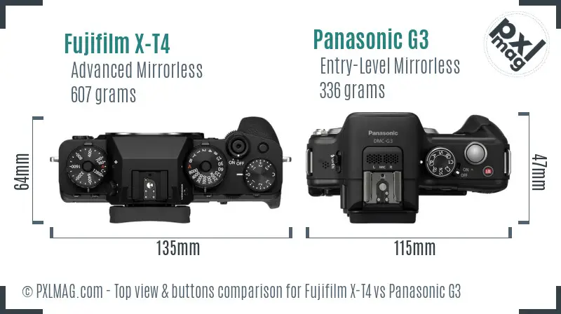 Fujifilm X-T4 vs Panasonic G3 top view buttons comparison